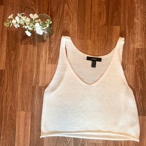 F21 Cream Knit V-Neck Cropped Tank